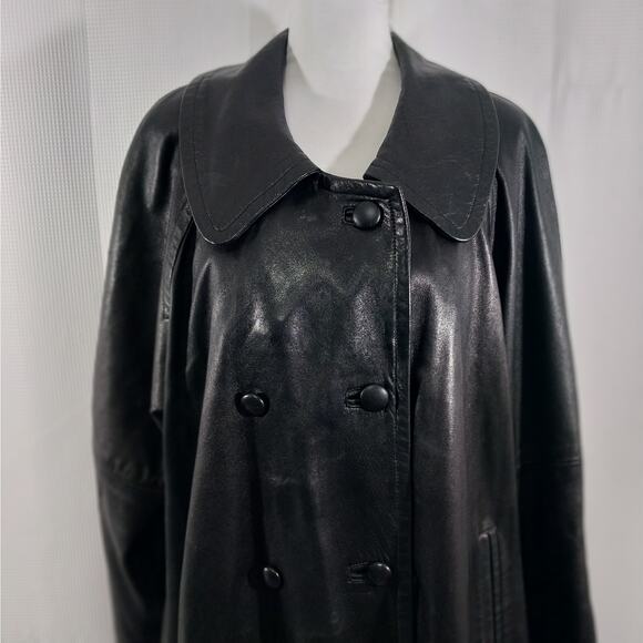 Women's Black Leather Swing Jacket Coat - Picture 4 of 13